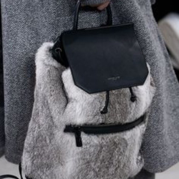 SOLD Michael Kors MK Grey Rabbit Fur Backpack Kirk - Picture 2 of 8